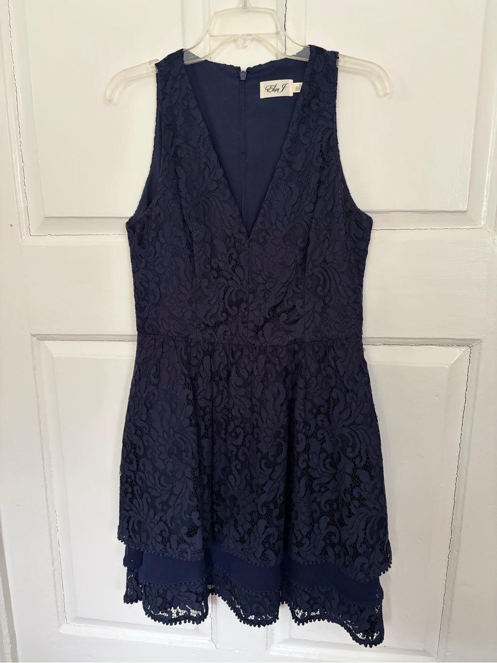 Eliza J Sleeveless Lace V-Neck Dress - Navy